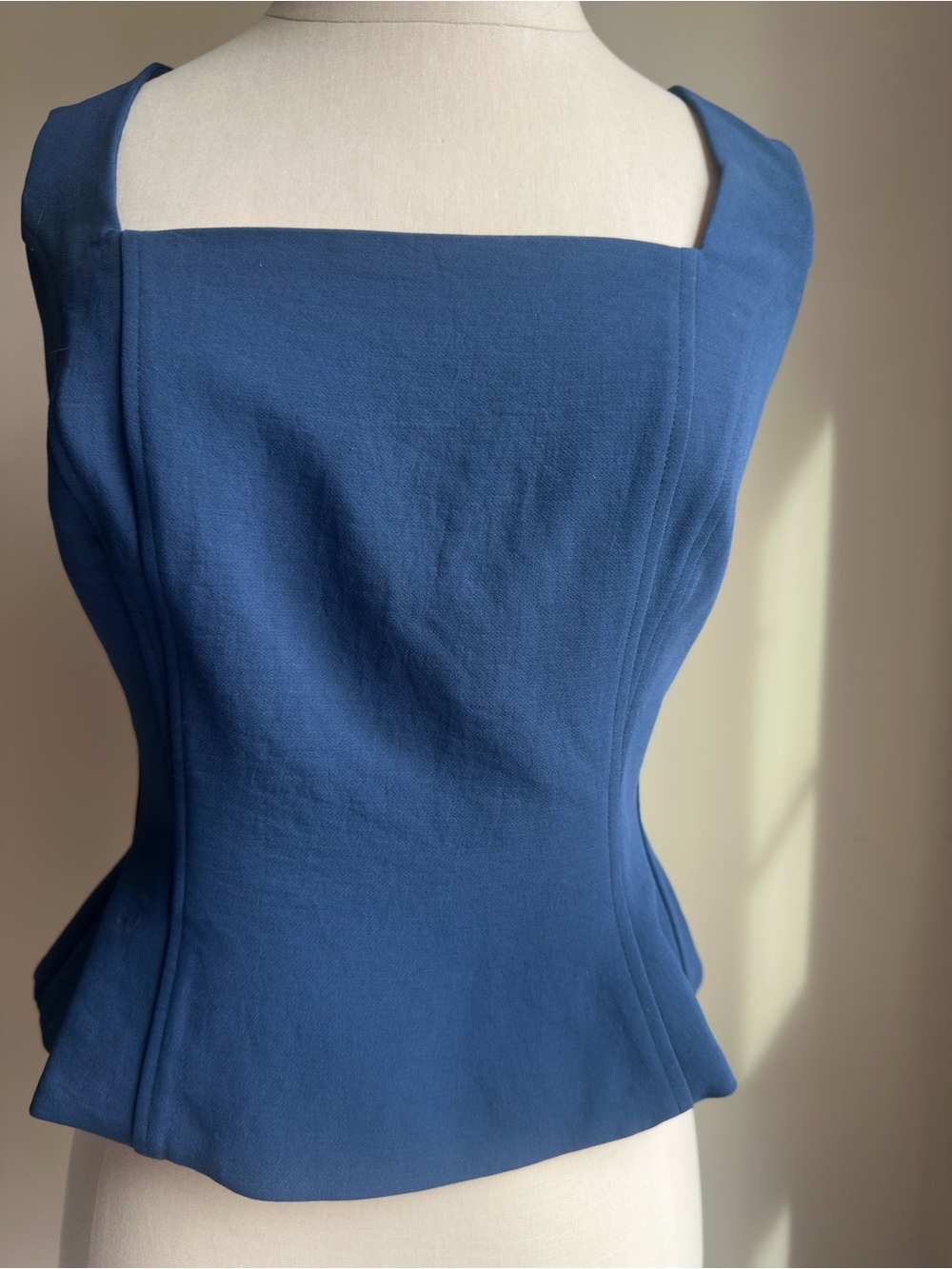 White House Black Market Blue Square-Neck Peplum Top